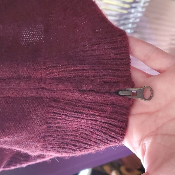 Moda International Cocoon Zip Up Hooded Sweater Burgundy size M - Picture 7 of 11
